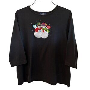 CB Plus Women's Black 3/4 Sleeve Snowman Festival Decorated Sz.2X Shirt #F1225
